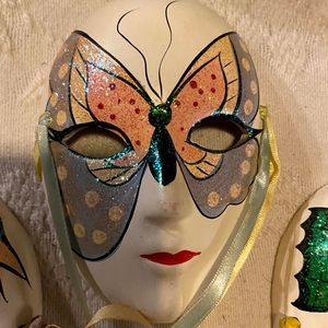 Set of three ceramic Mardi Gras masks